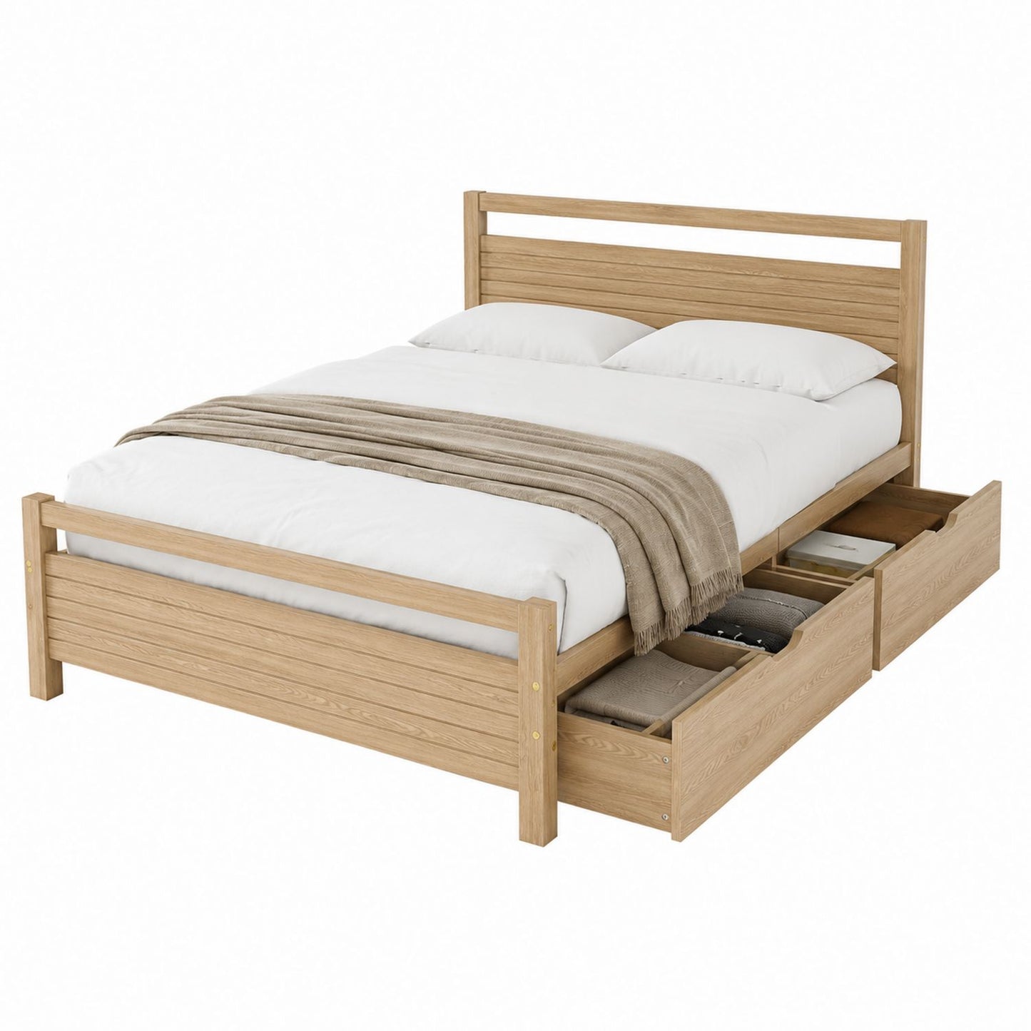 Wooden Platform Bed with Storage Drawers