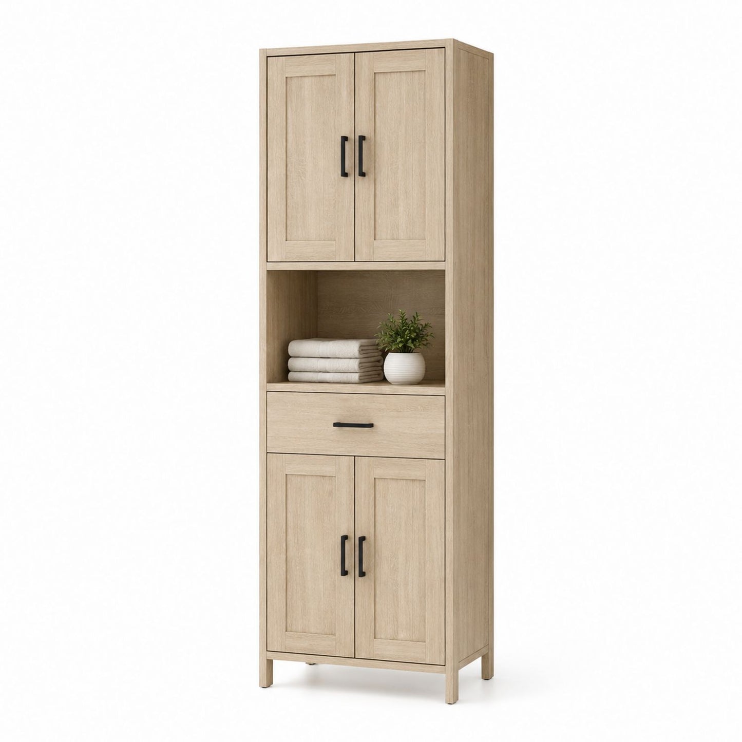 Tall Wooden Storage Cabinet with Shelves and Doors, Oak Veneer, 180cm x 60cm x 40cm