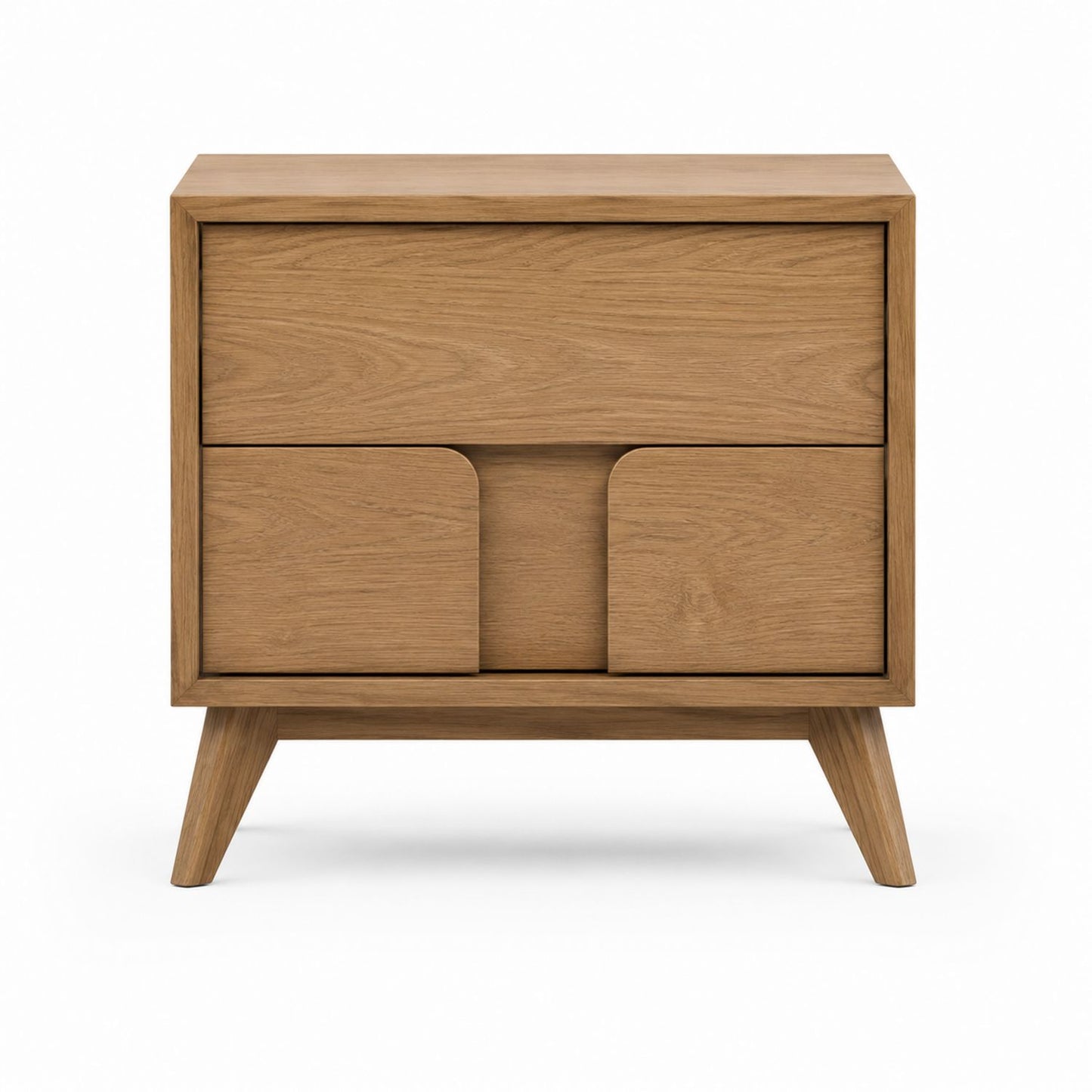 Oak Wood Nightstand with Two Drawers