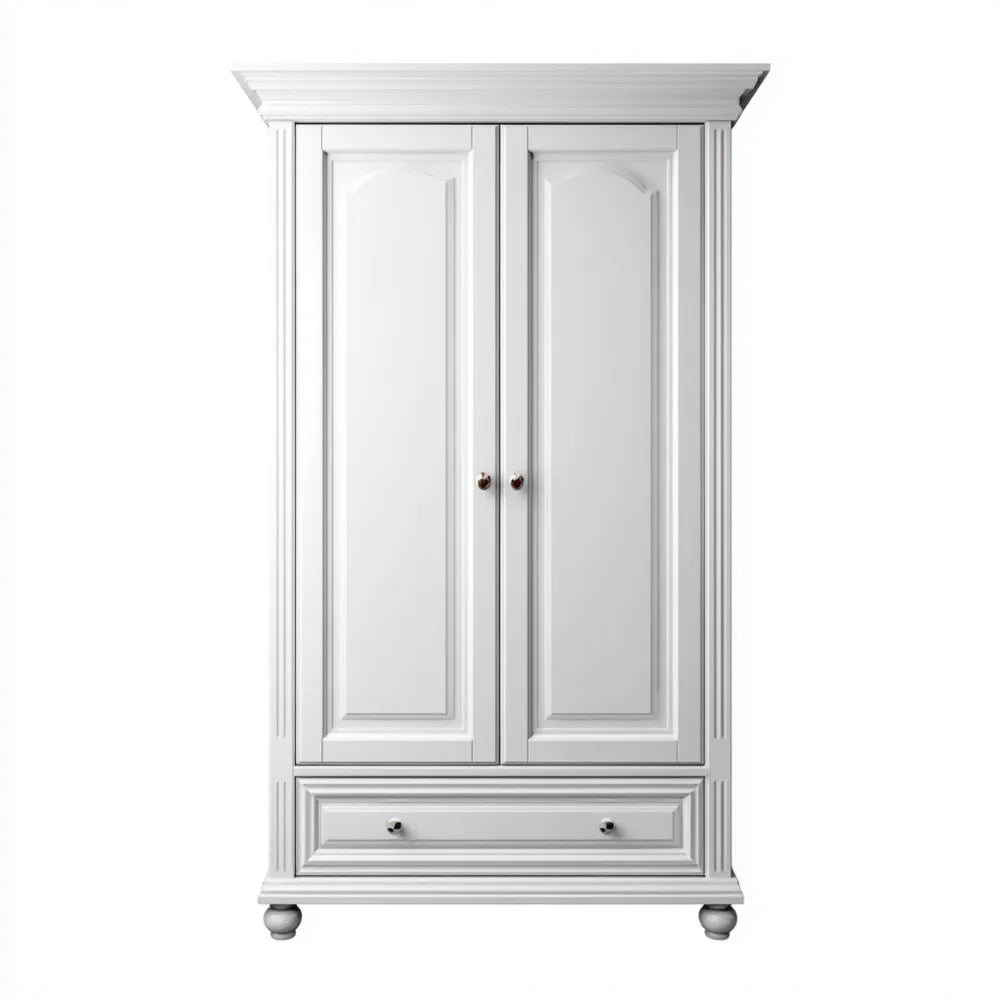 Wardrobe Wood 180x60x210 cm - White - Classic Design
