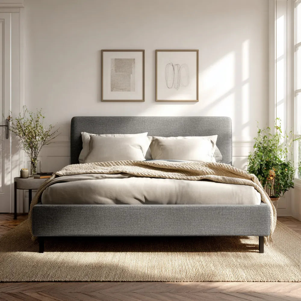 Double Bed Linen Upholstery 200x150x90 cm - Grey - Modern Design