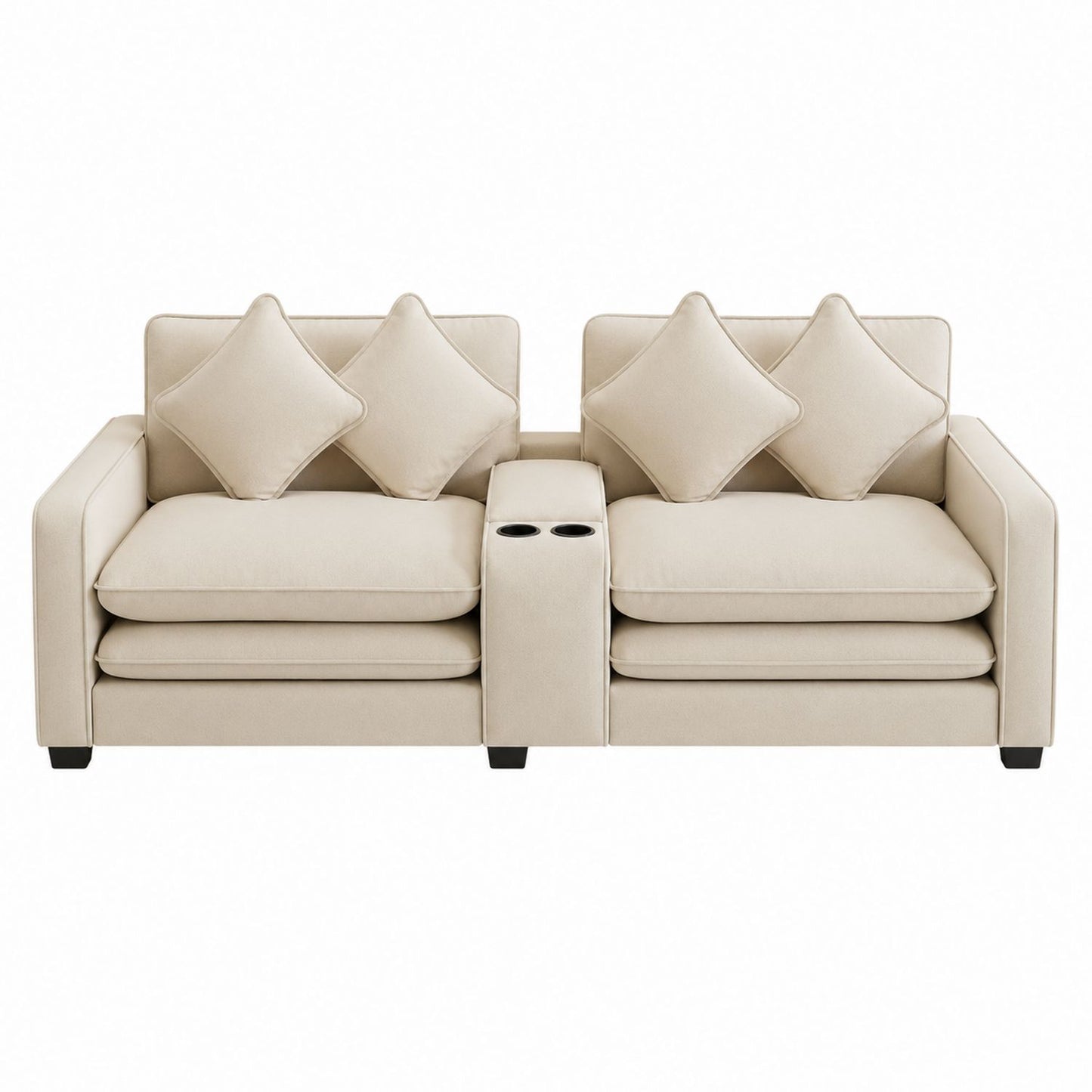 Beige Fabric Sectional Sofa with Cup Holders