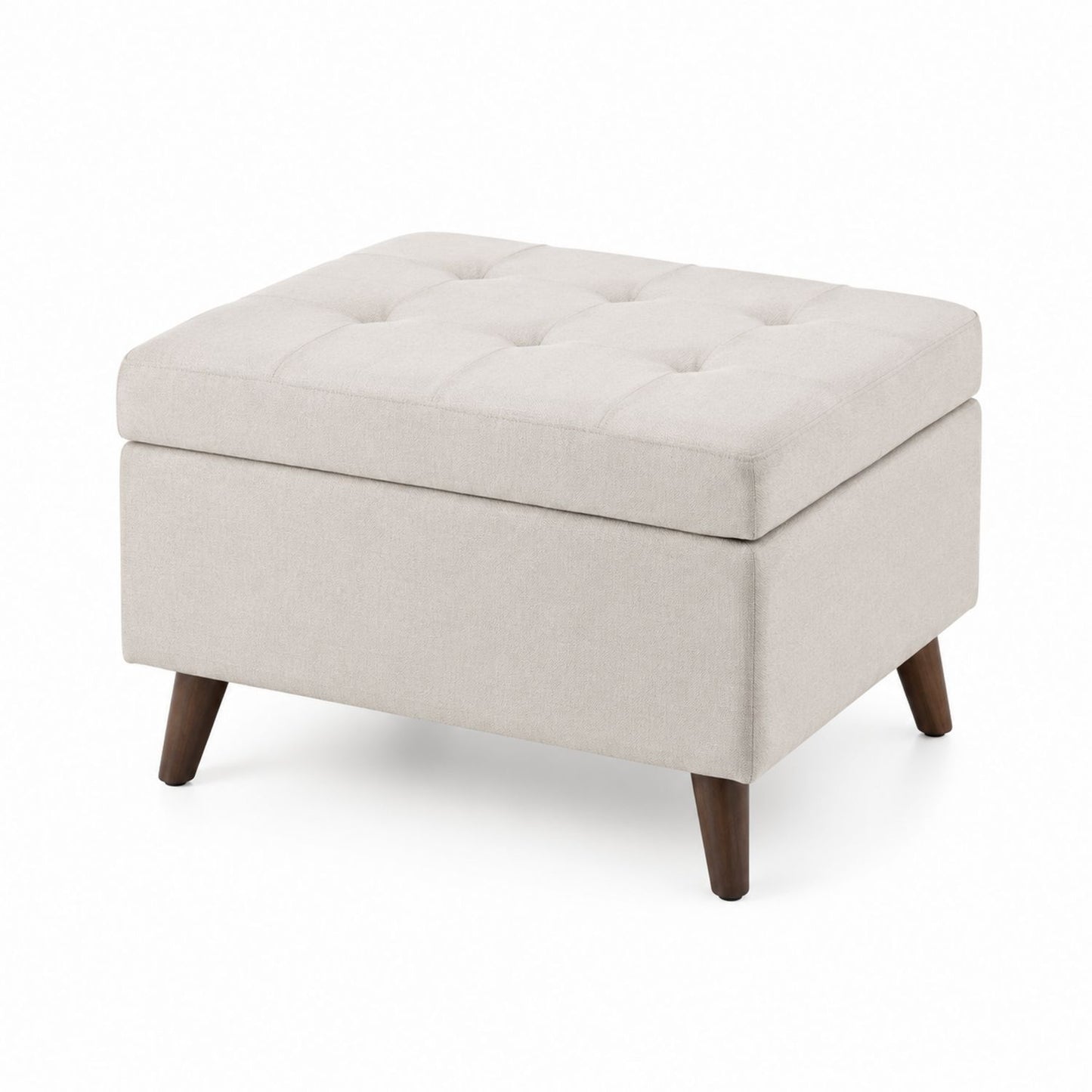 Rectangular Polyester Upholstered Ottoman with Storage Beige 90x60x45 cm