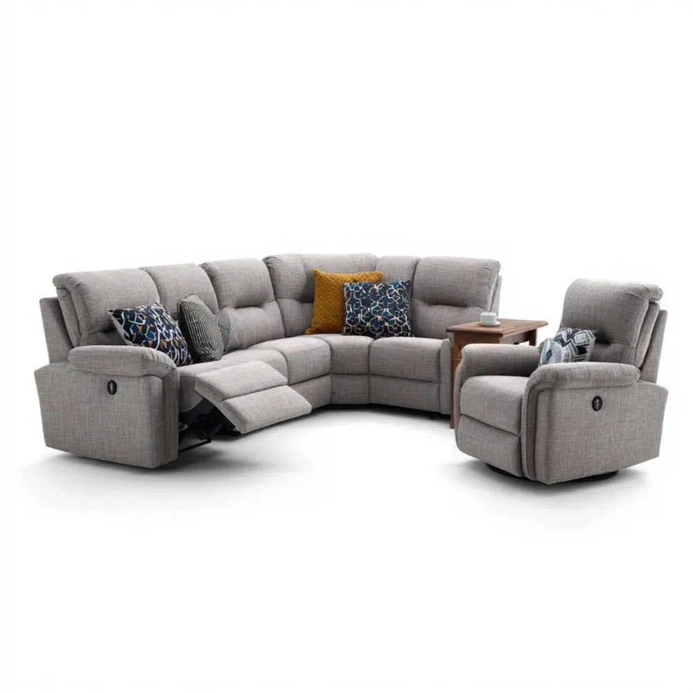 Sectional Recliner Sofa 300x100x90 cm Fabric Upholstery – Light Gray – Modern Design