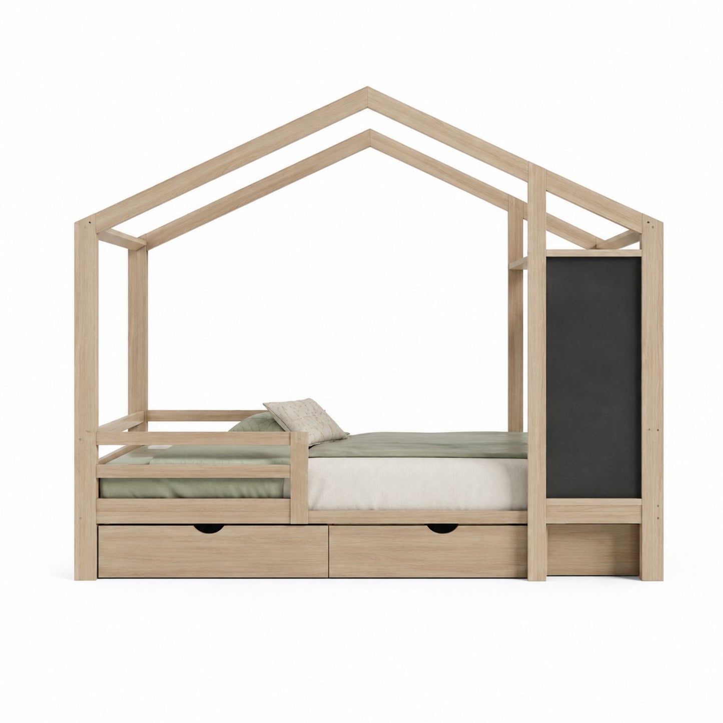 Wooden House Frame Bed with Storage Drawers 200x90 cm