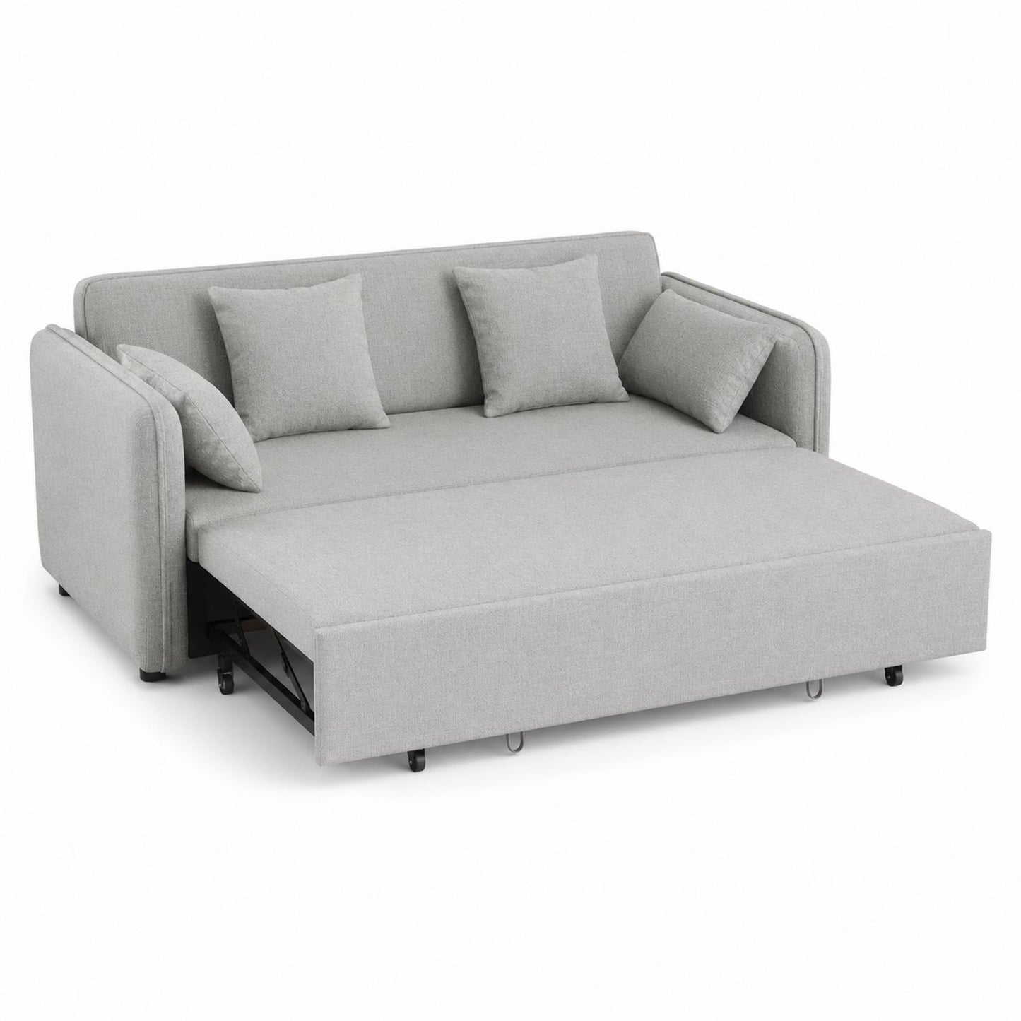 Grey Fabric Convertible Sofa Bed with Metal Frame and Cushions