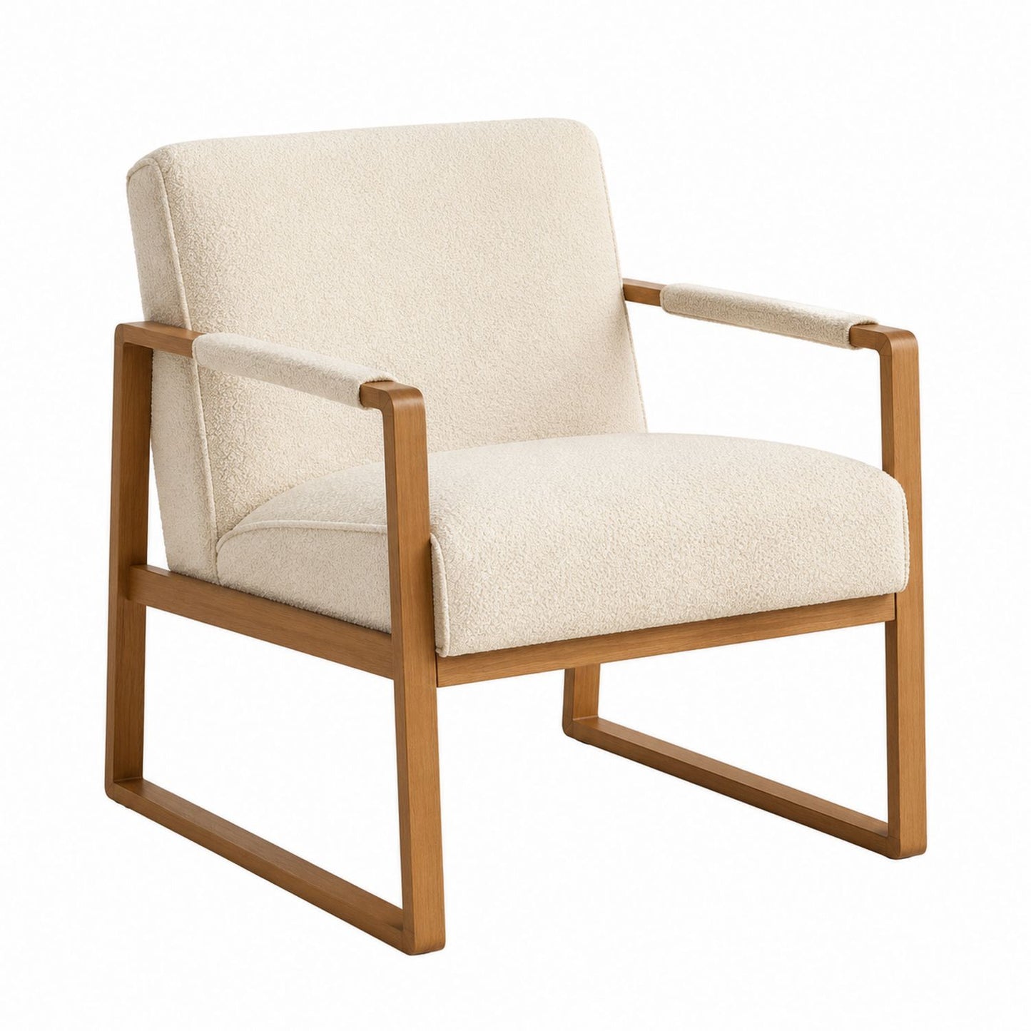 Wood Frame Chair with Polyester Fabric Upholstery Beige 85cm x 70cm x 75cm