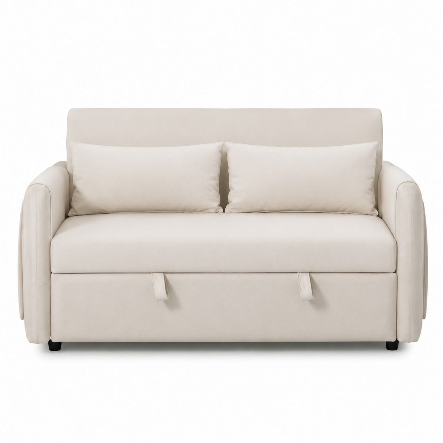 Beige Fabric Sofa Bed with Pull-out Sleeper and Cushions