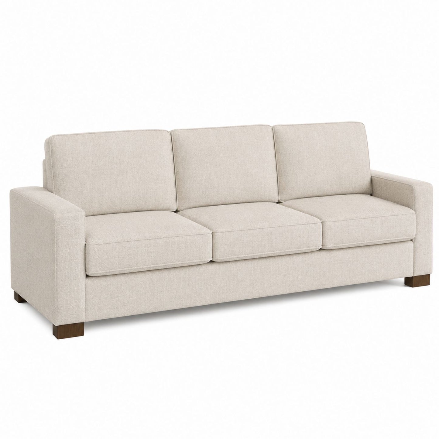 Beige Linen 3-Seater Sofa with Wooden Legs 220cm