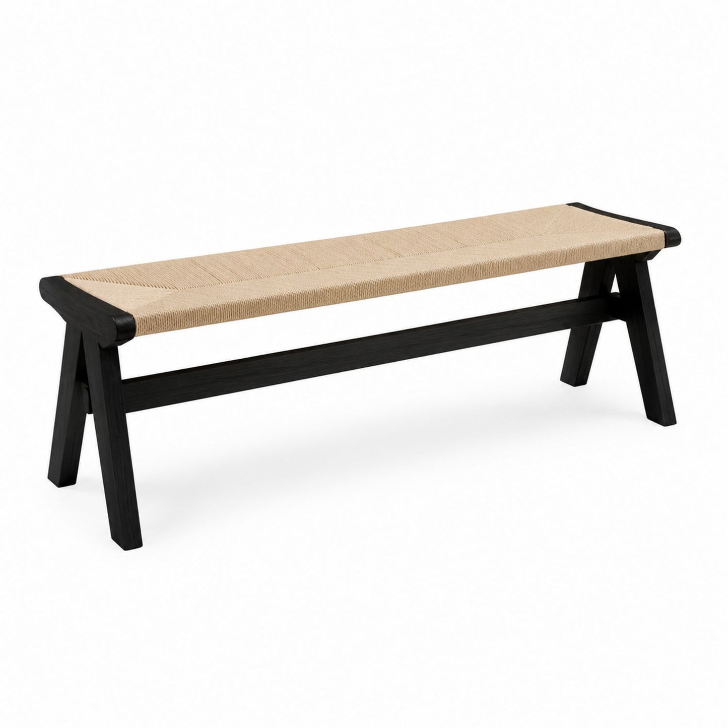 Wood and Rope Bench Black Frame Natural Seat 120cm