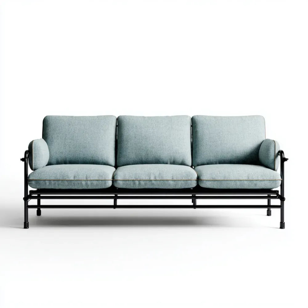 Three-Seater Sofa 210x85x75 cm - Light Blue - Industrial Style