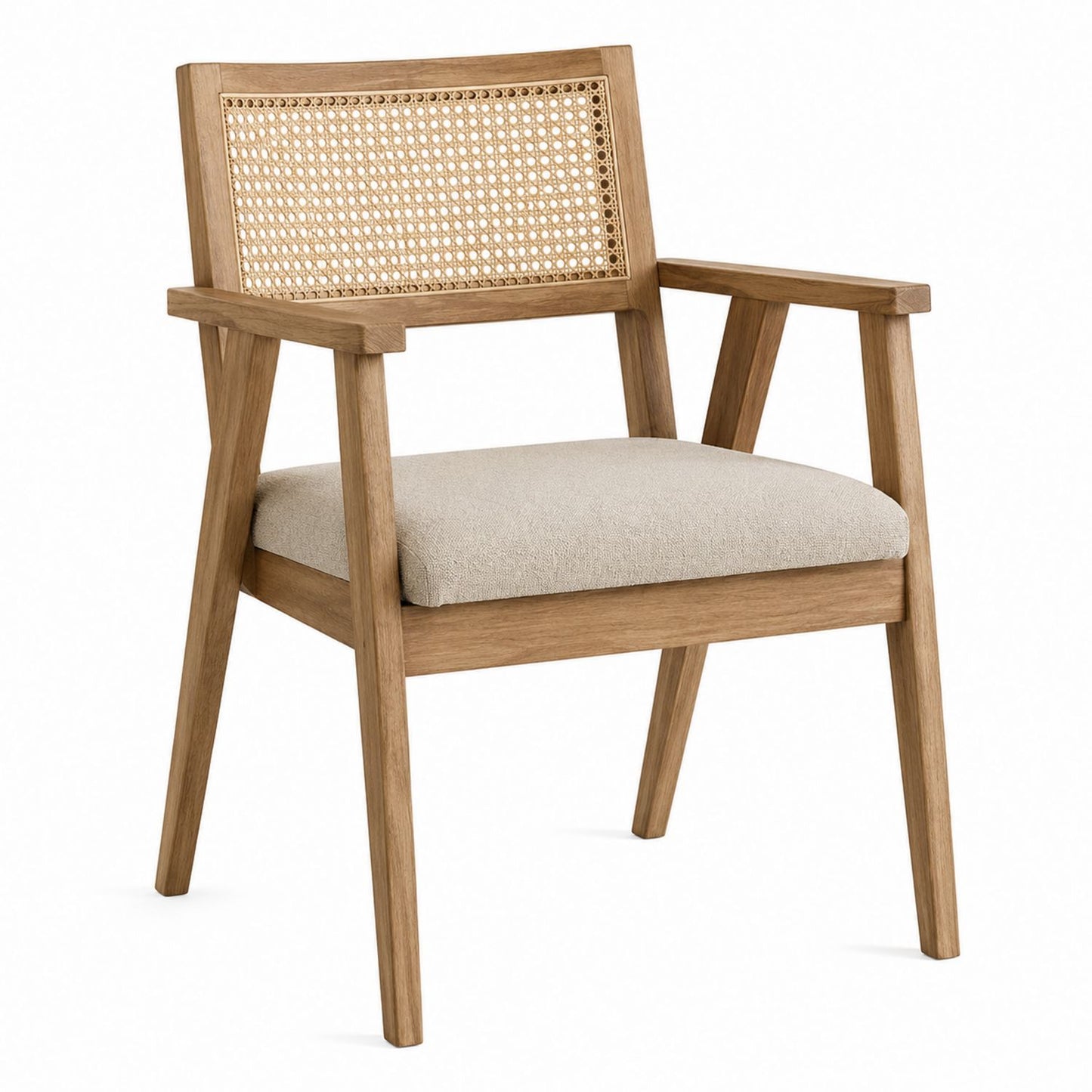 Wood Frame Dining Chair with Rattan Back and Polyester Seat Beige