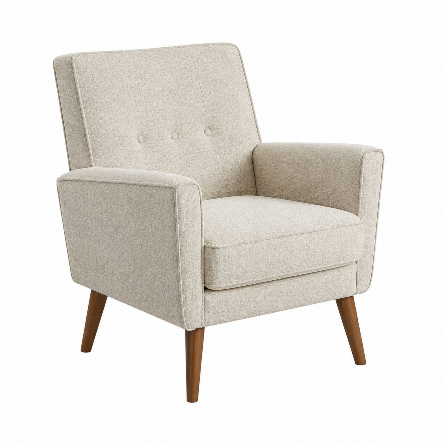 Beige Polyester Armchair with Wood Legs