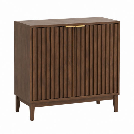 Walnut Storage Cabinet with Fluted Doors 80x40x90 cm