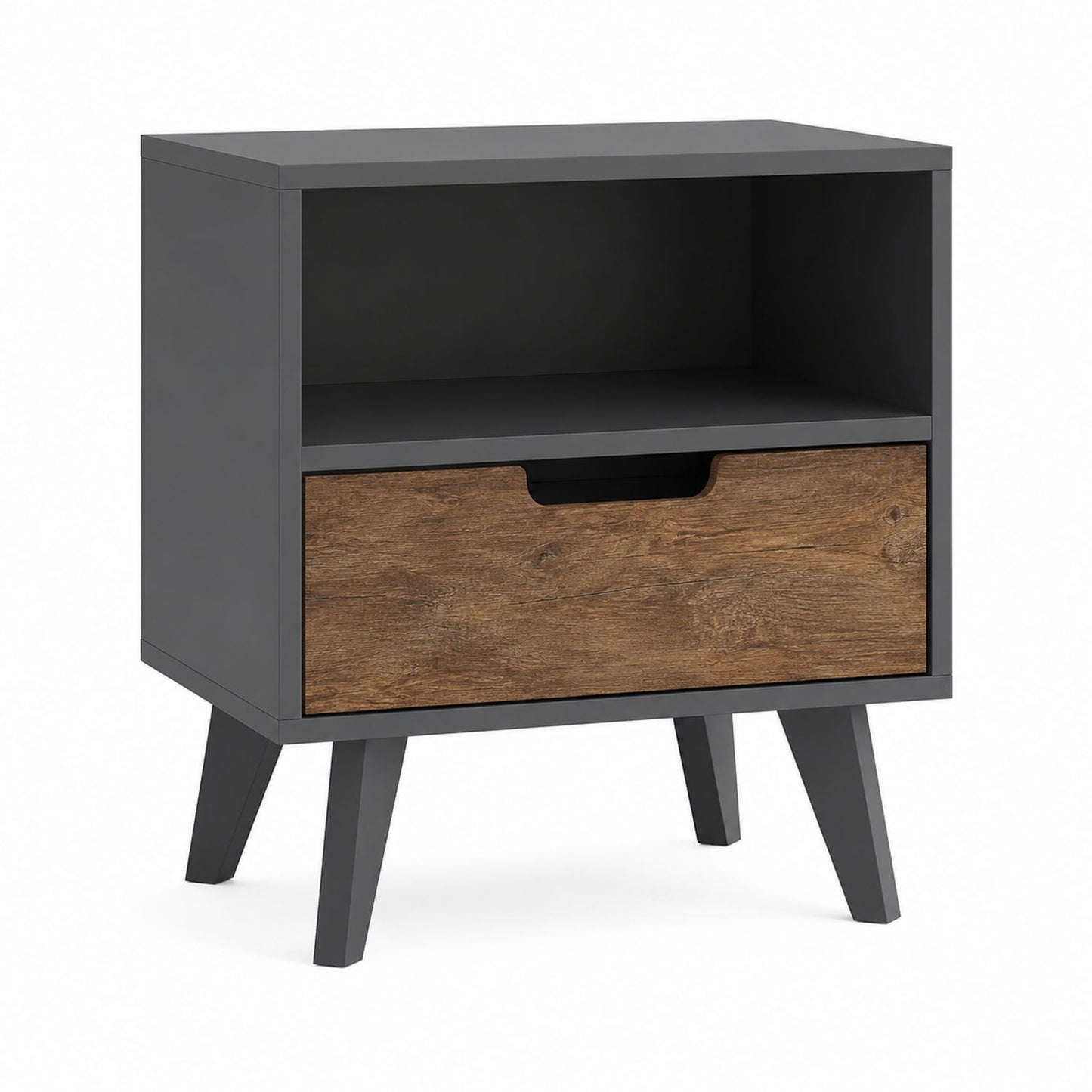 Engineered Wood and Metal Nightstand with Drawer 50x40x60cm
