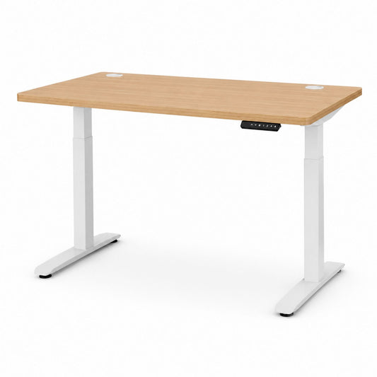 Height Adjustable Desk with Bamboo Top and White Frame 140cm x 70cm