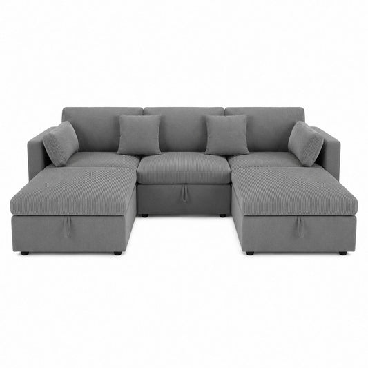Chenille Sectional Sofa Set with Storage Chaise Lounge