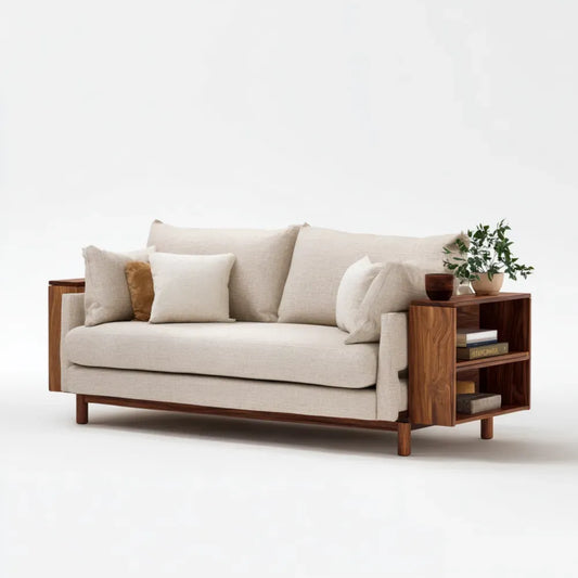 Modern Sofa Set Linen Upholstery with Storage 150x85x75 cm - Beige