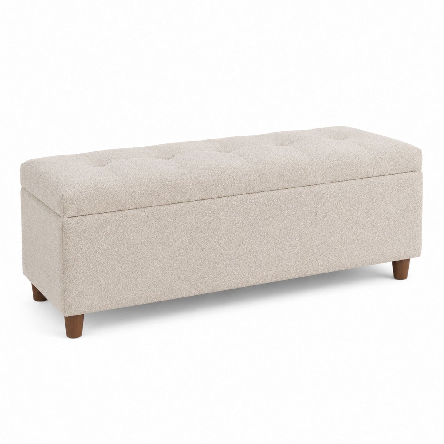 Tufted Polyester Boucle Storage Bench Beige Wood Legs 120cm