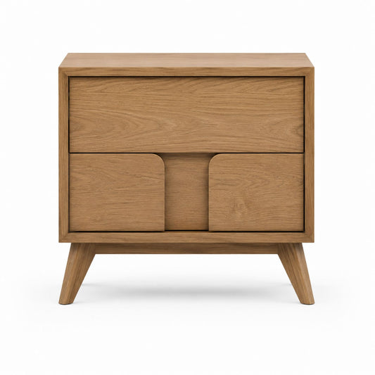 Oak Wood Nightstand with Two Drawers