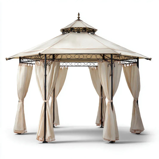 Gazebo Metal Frame with Curtains 3x3x2.7 m – Beige – Elegant Outdoor Design