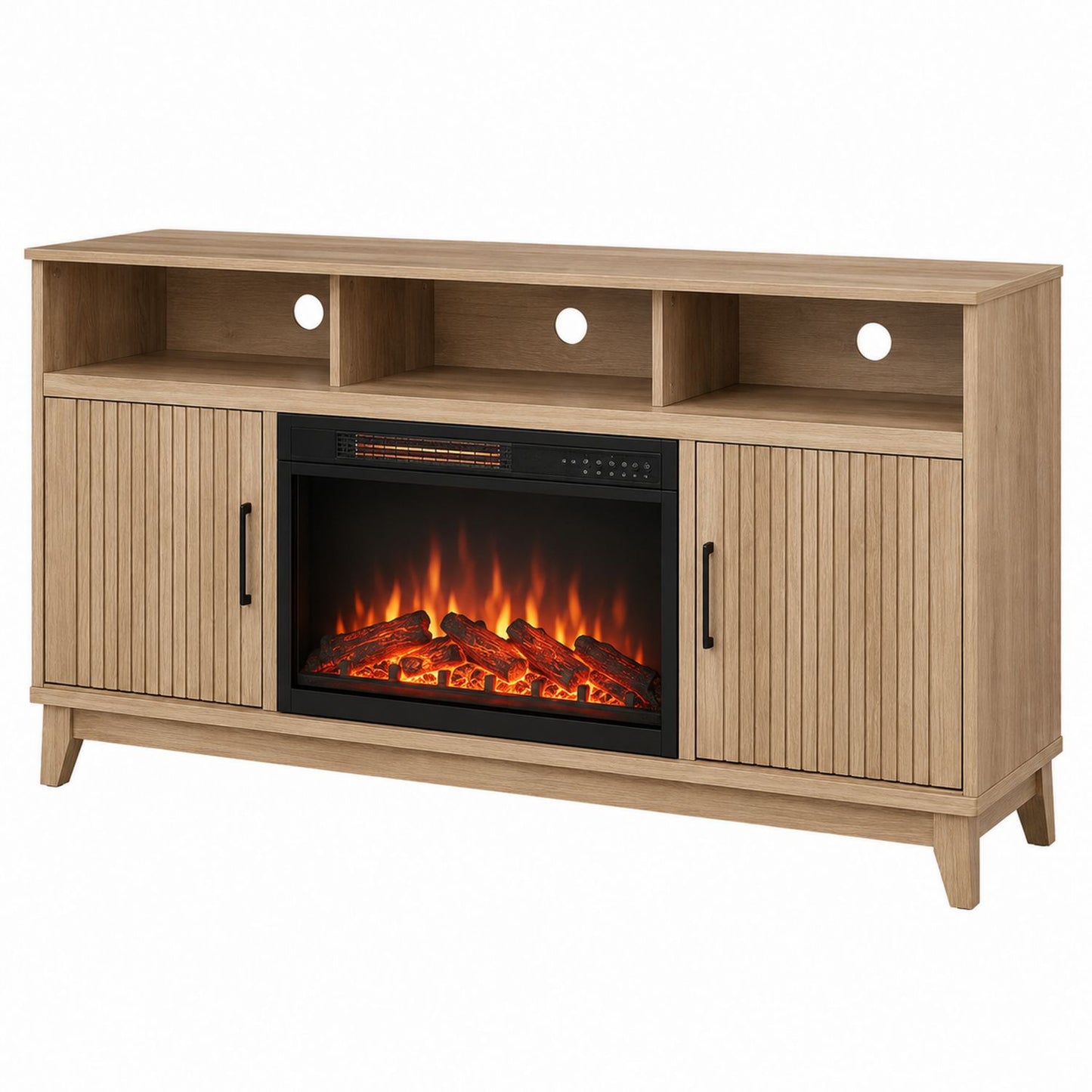 Wood TV Stand with Electric Fireplace and Storage Cabinets 60 inch