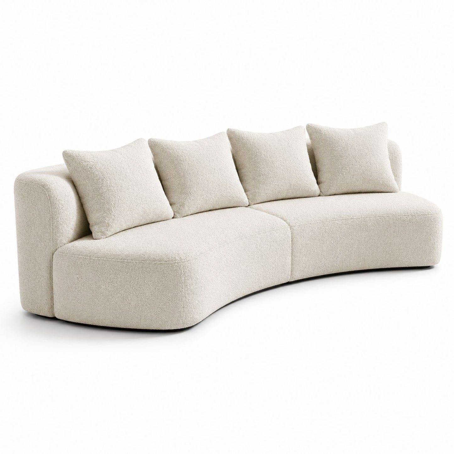 Curved Boucle Fabric Sofa Cream 4-Seater 270cm