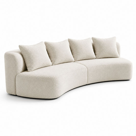 Curved Boucle Fabric Sofa Cream 4-Seater 270cm