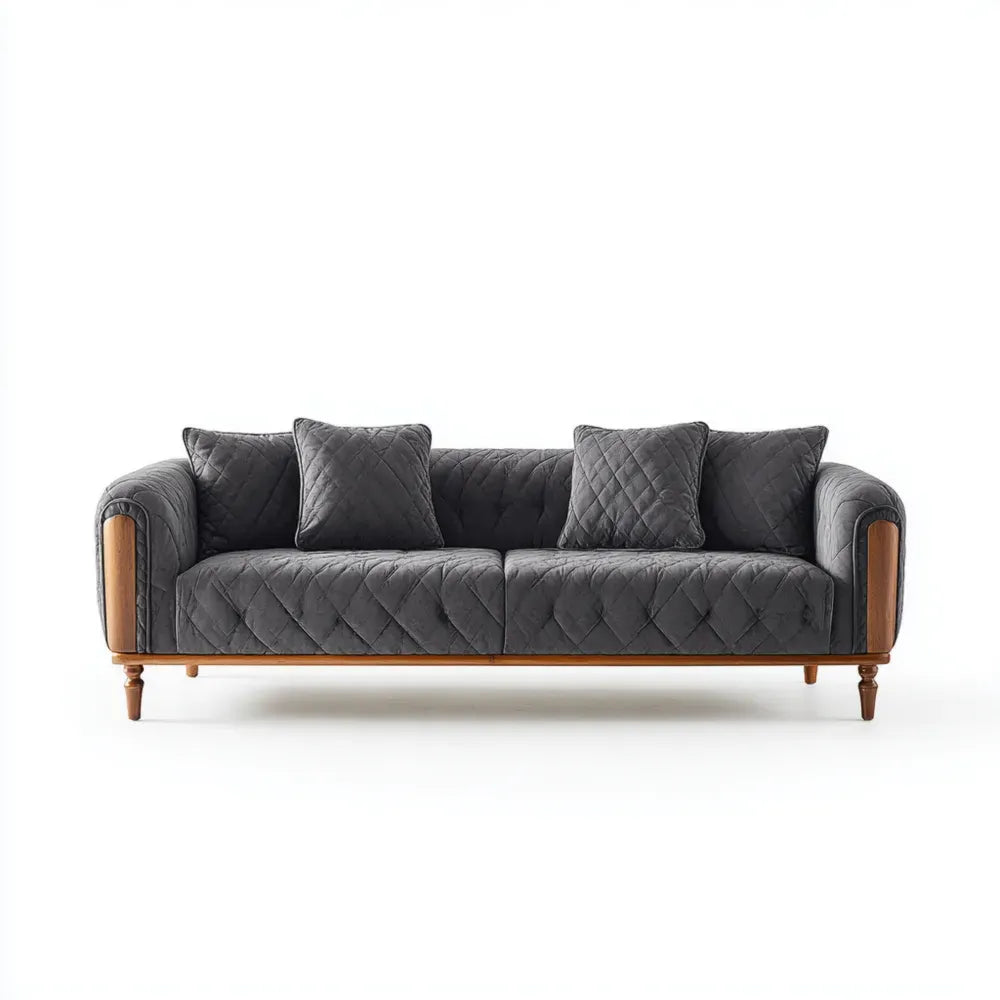 Three-Seater Sofa 220x85x75 cm - Dark Gray Velvet - Contemporary Style