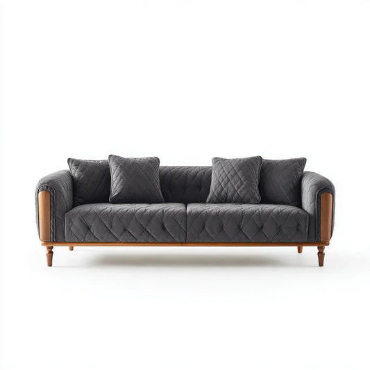 Three-Seater Sofa 220x85x75 cm - Dark Gray Velvet - Contemporary Style