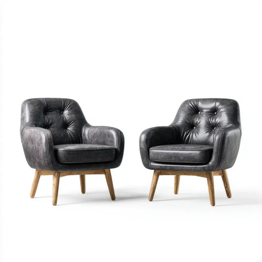 Armchair Set Faux Leather 75x75x86 cm - Black - Mid-Century Design