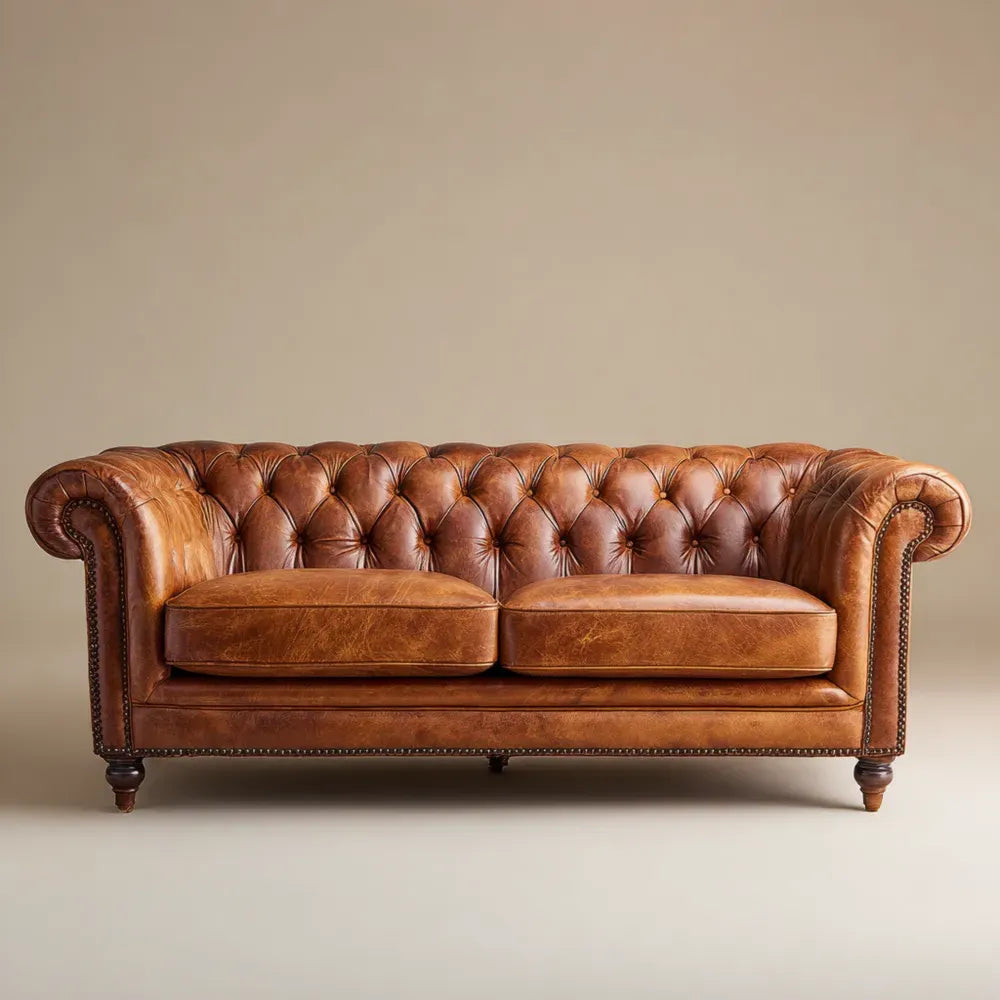 Chesterfield Sofa Genuine Leather 200x90x80 cm - Brown - Classic Design