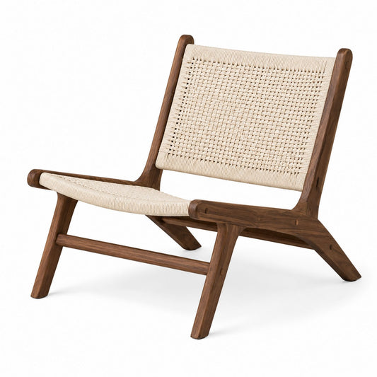 Wood Frame Lounge Chair with Woven Rattan Seat