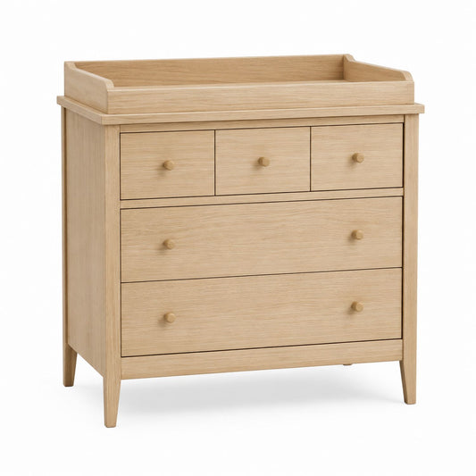 Wooden Dresser with 5 Drawers Light Oak 90cm x 50cm x 120cm