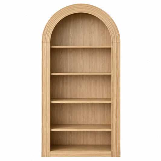 Arched Oak Veneer Bookcase 180cm Natural Finish