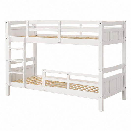 Wood Bunk Bed White Frame with Ladder 200cm x 100cm x 150cm