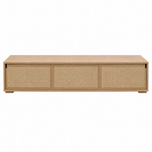 Oak TV Stand with Rattan Doors 180x40x35cm