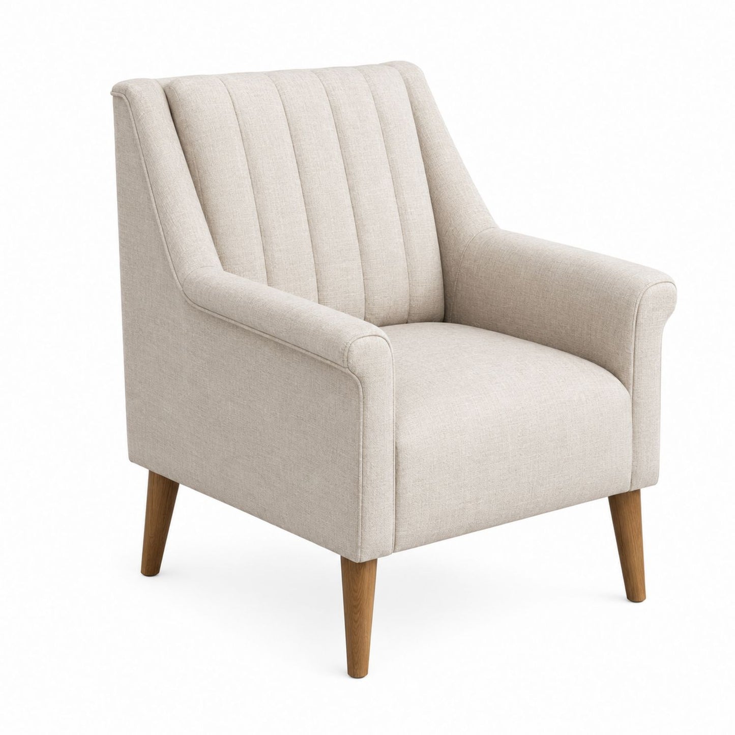 Fabric Armchair Beige Upholstered Solid Wood Legs