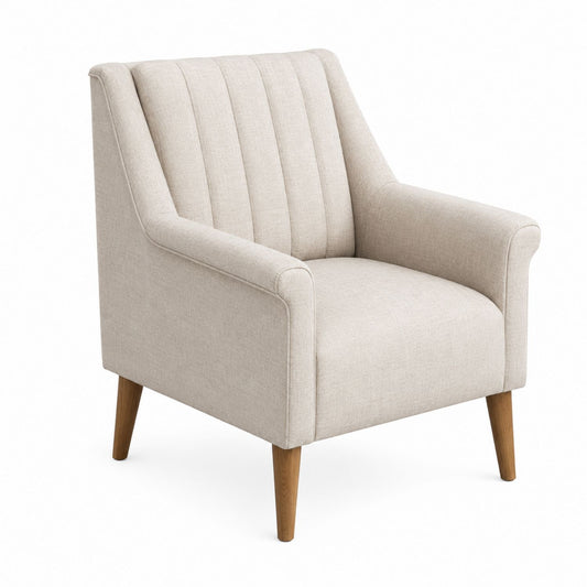 Fabric Armchair Beige Upholstered Solid Wood Legs