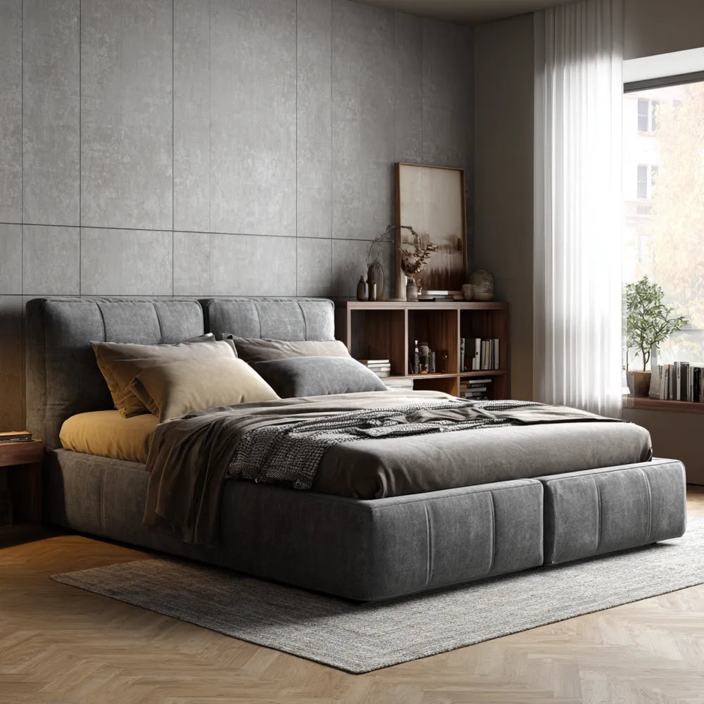 Modern Upholstered Double Bed - 140x200x100 cm - Dark Gray - Contemporary Design