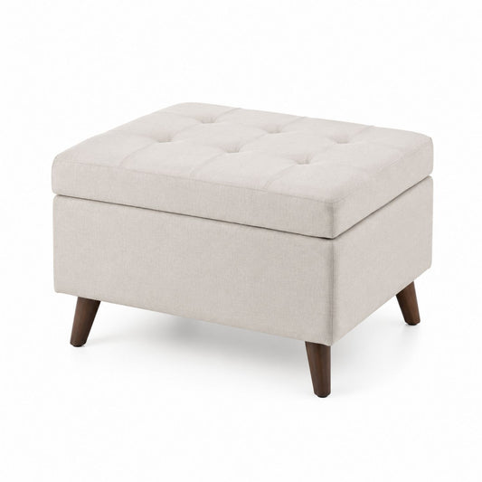 Rectangular Polyester Upholstered Ottoman with Storage Beige 90x60x45 cm