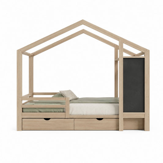 Wooden House Frame Bed with Storage Drawers 200x90 cm