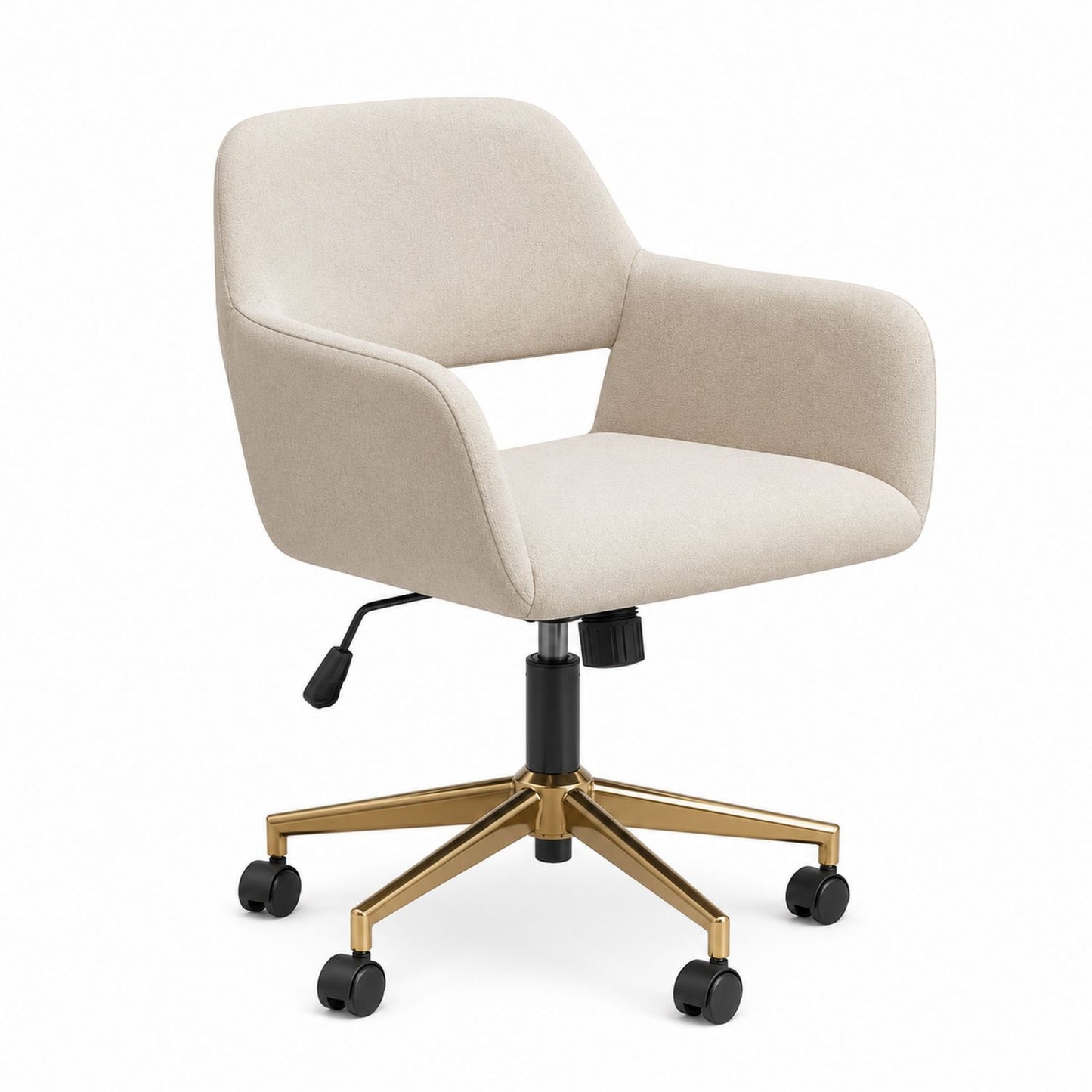 Beige Polyester Swivel Office Chair with Metal Base