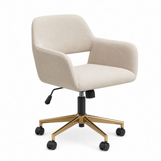 Beige Polyester Swivel Office Chair with Metal Base