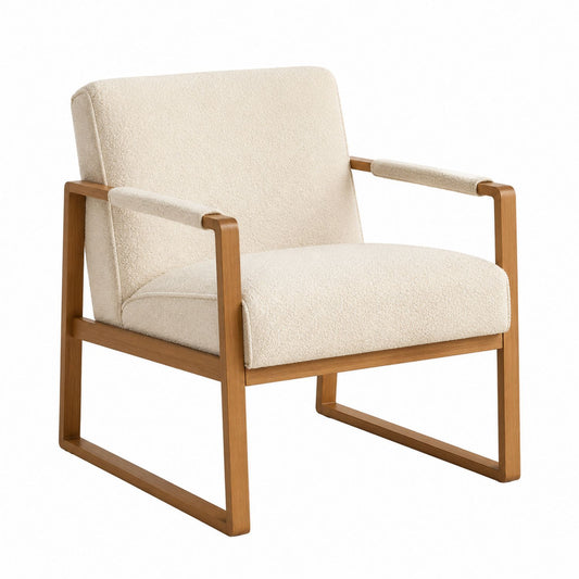 Wood Frame Chair with Polyester Fabric Upholstery Beige 85cm x 70cm x 75cm