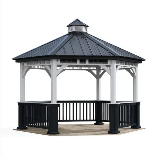 Gazebo with Metal Roof 350x350x300 cm (137.8x137.8x118.1 in) – Black/White – Traditional Design