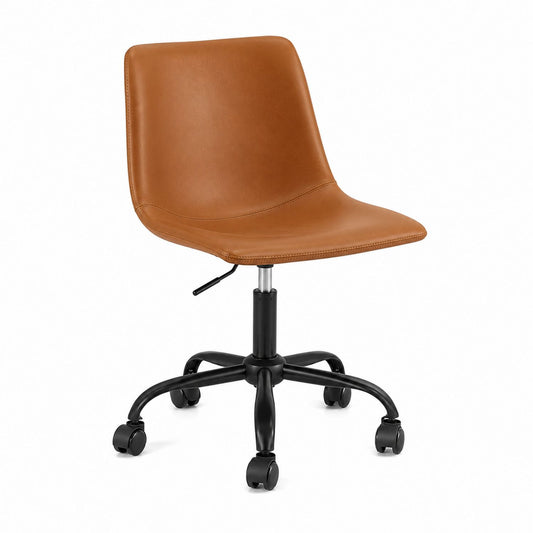 Office Chair Adjustable Faux Leather Swivel Brown