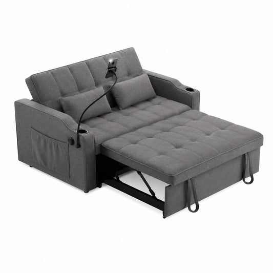 Convertible Fabric Sofa Bed with Adjustable Backrest and Cup Holder 188cm
