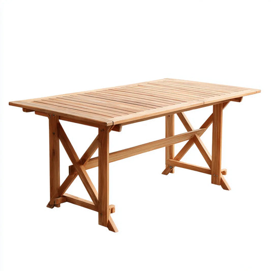 Patio Dining Table 150x90x75 cm - Solid Wood - Natural Finish - Rustic Outdoor Design