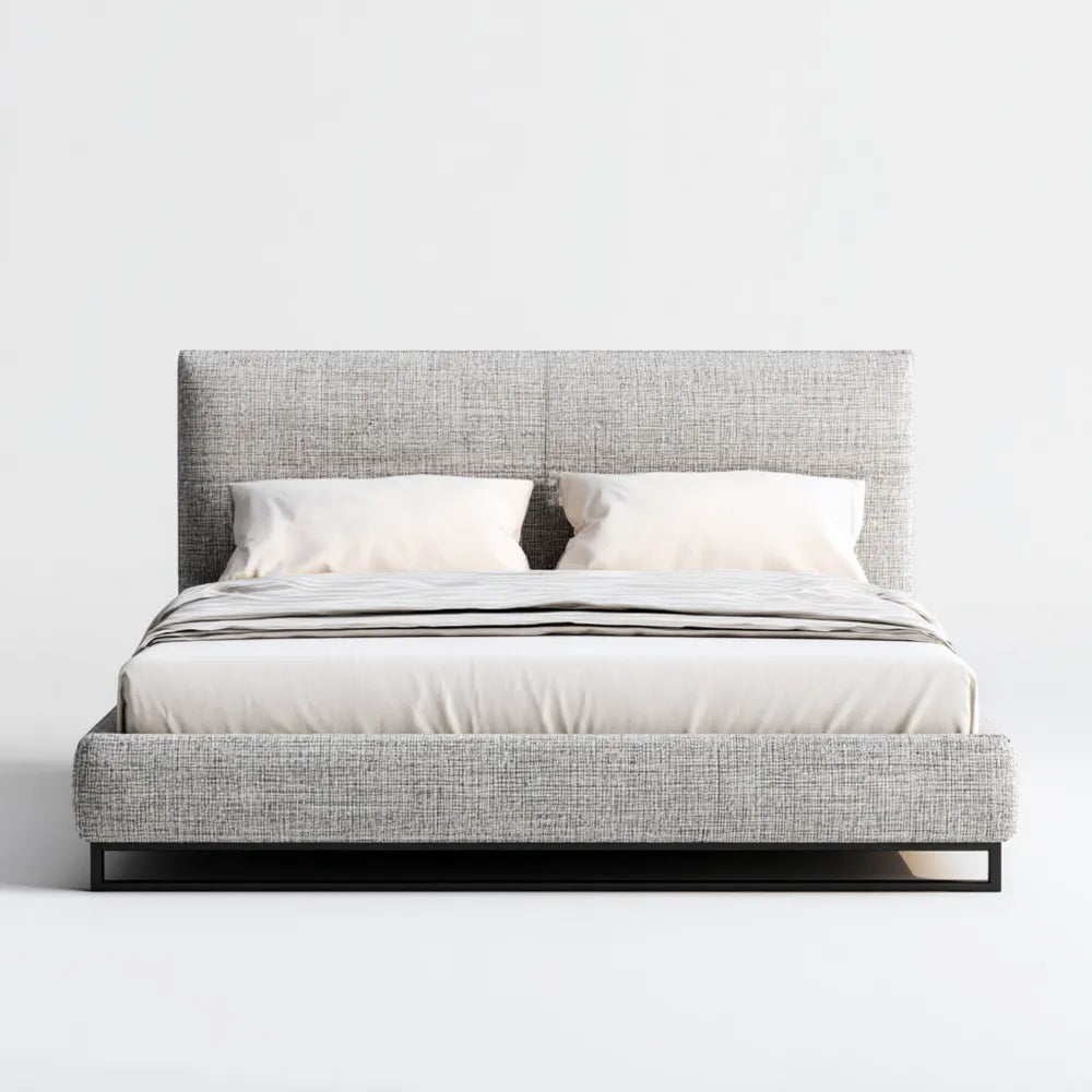 Lit double moderne rembourré 200x160x100 cm - Tissu gris clair